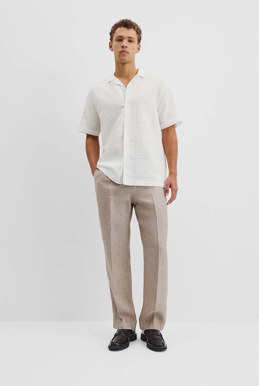 Relaxed Linen Cotton Embroidery Shirt