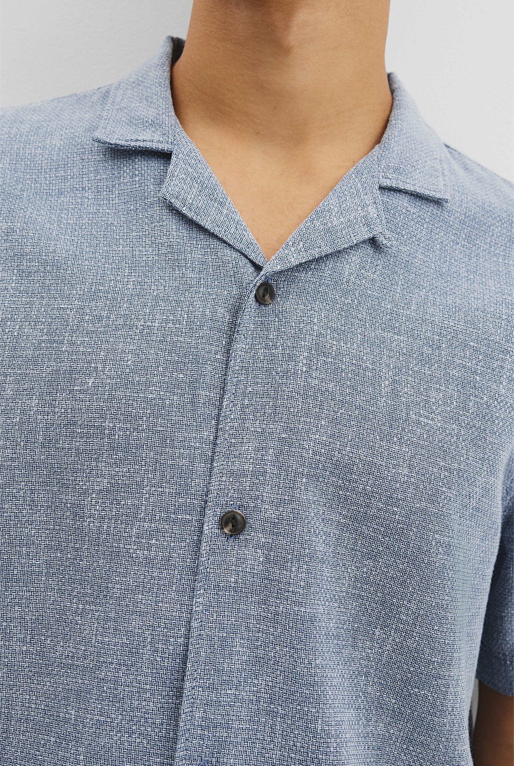 Short Sleeve Cotton Linen Basket Weave Shirt