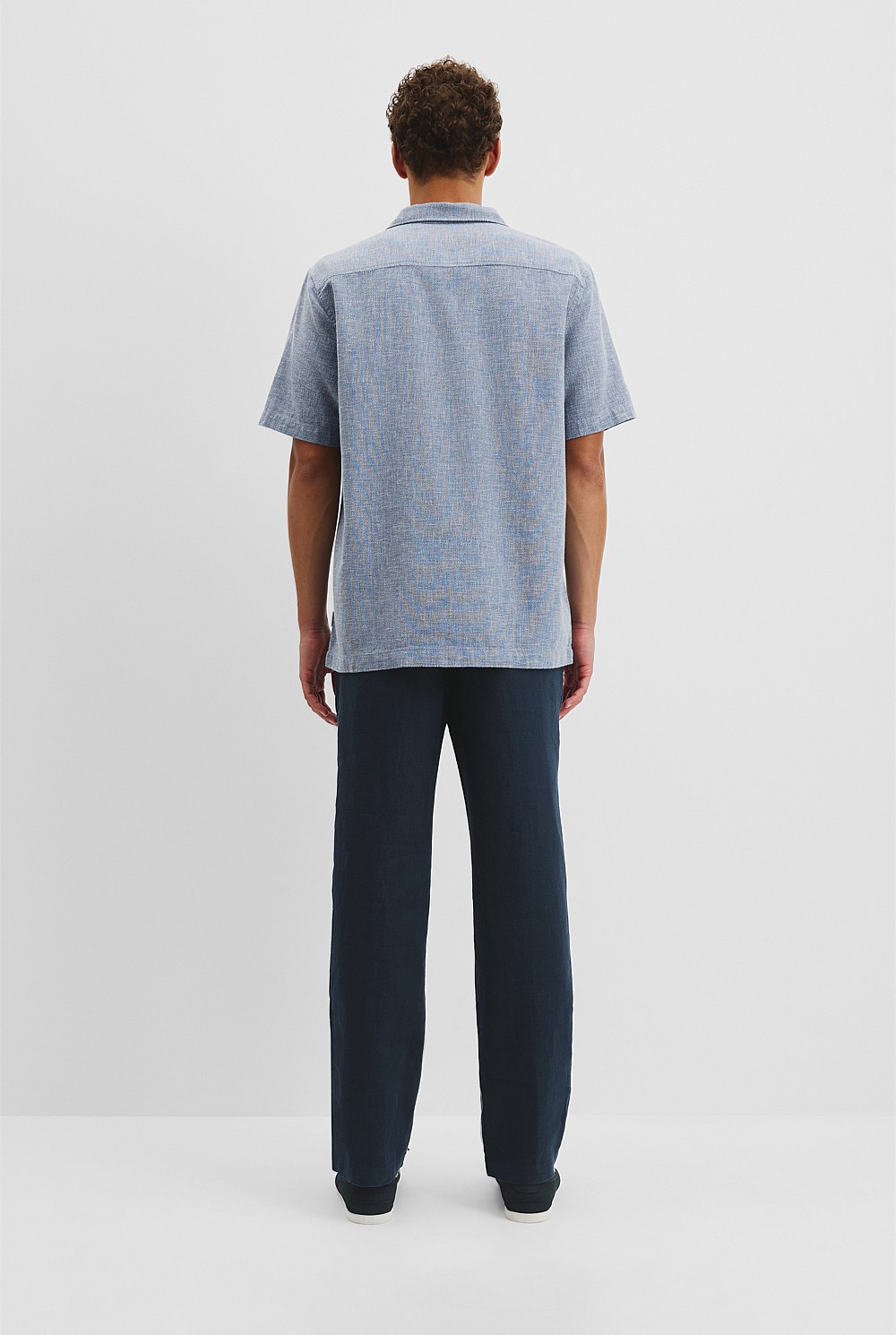 Short Sleeve Cotton Linen Basket Weave Shirt