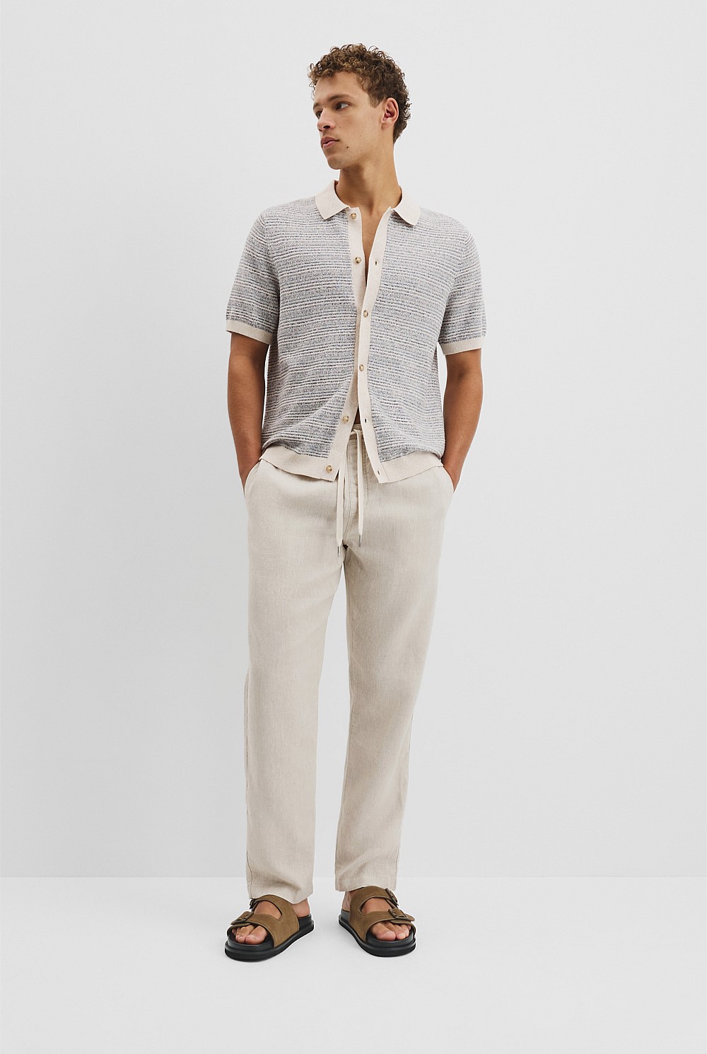 Cotton Linen Textured Strap Knit Shirt