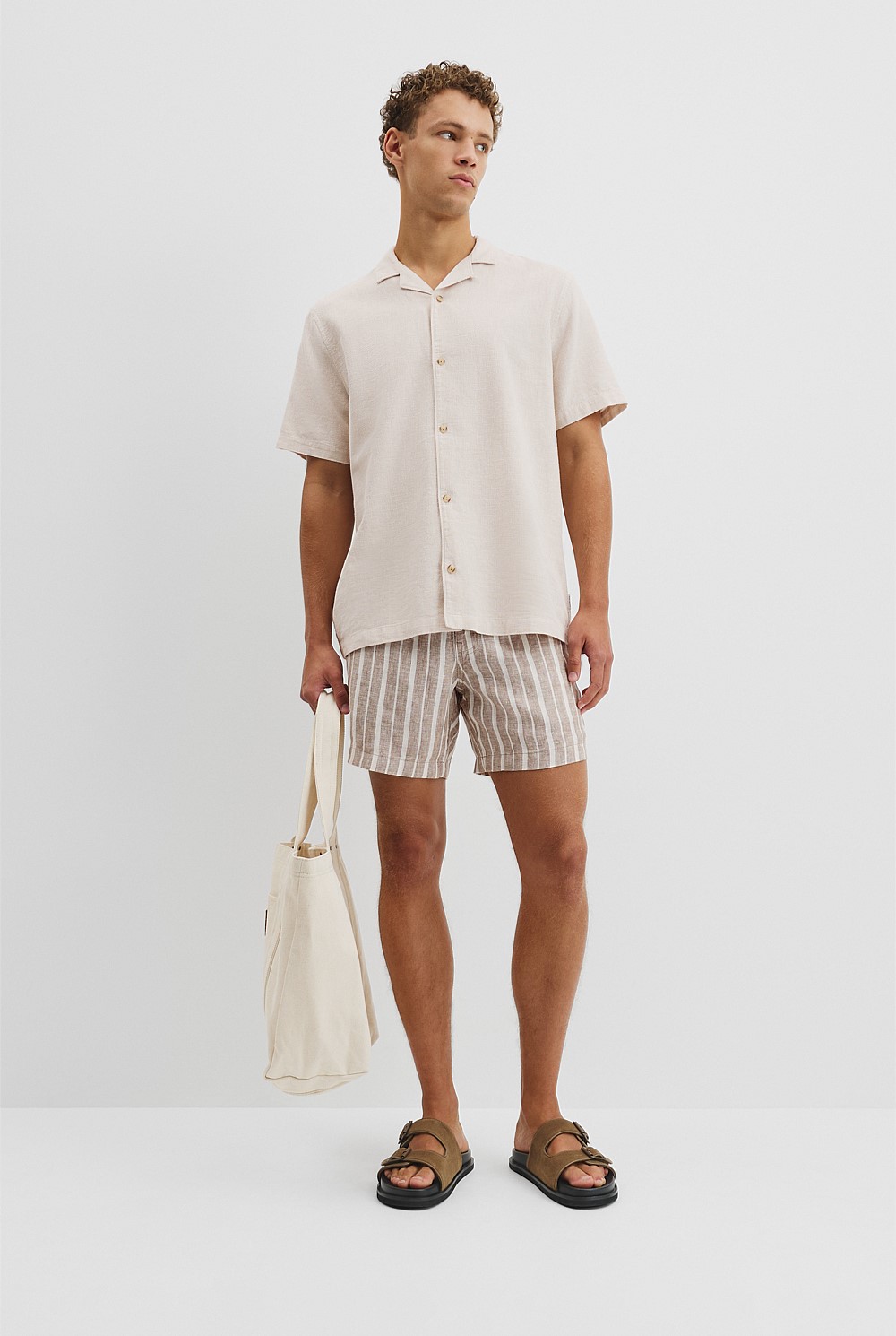 Short Sleeve Cotton Linen Basket Weave Shirt