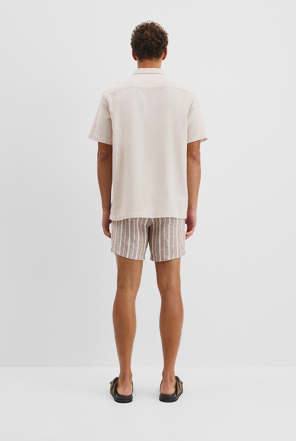 Short Sleeve Cotton Linen Basket Weave Shirt