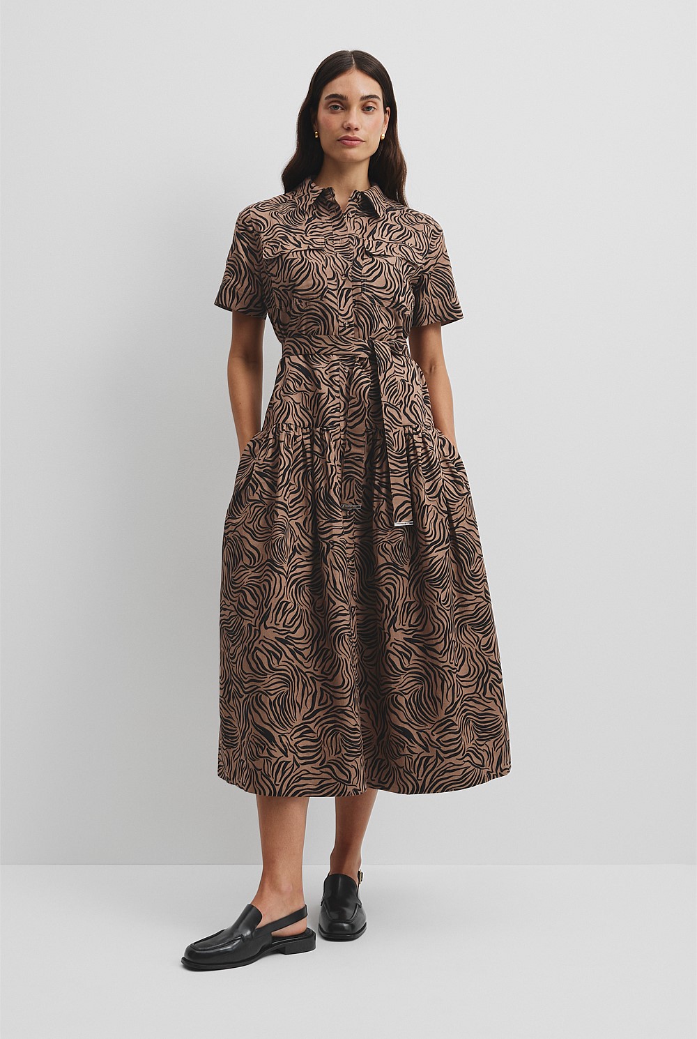 Print Flared Shirt Dress
