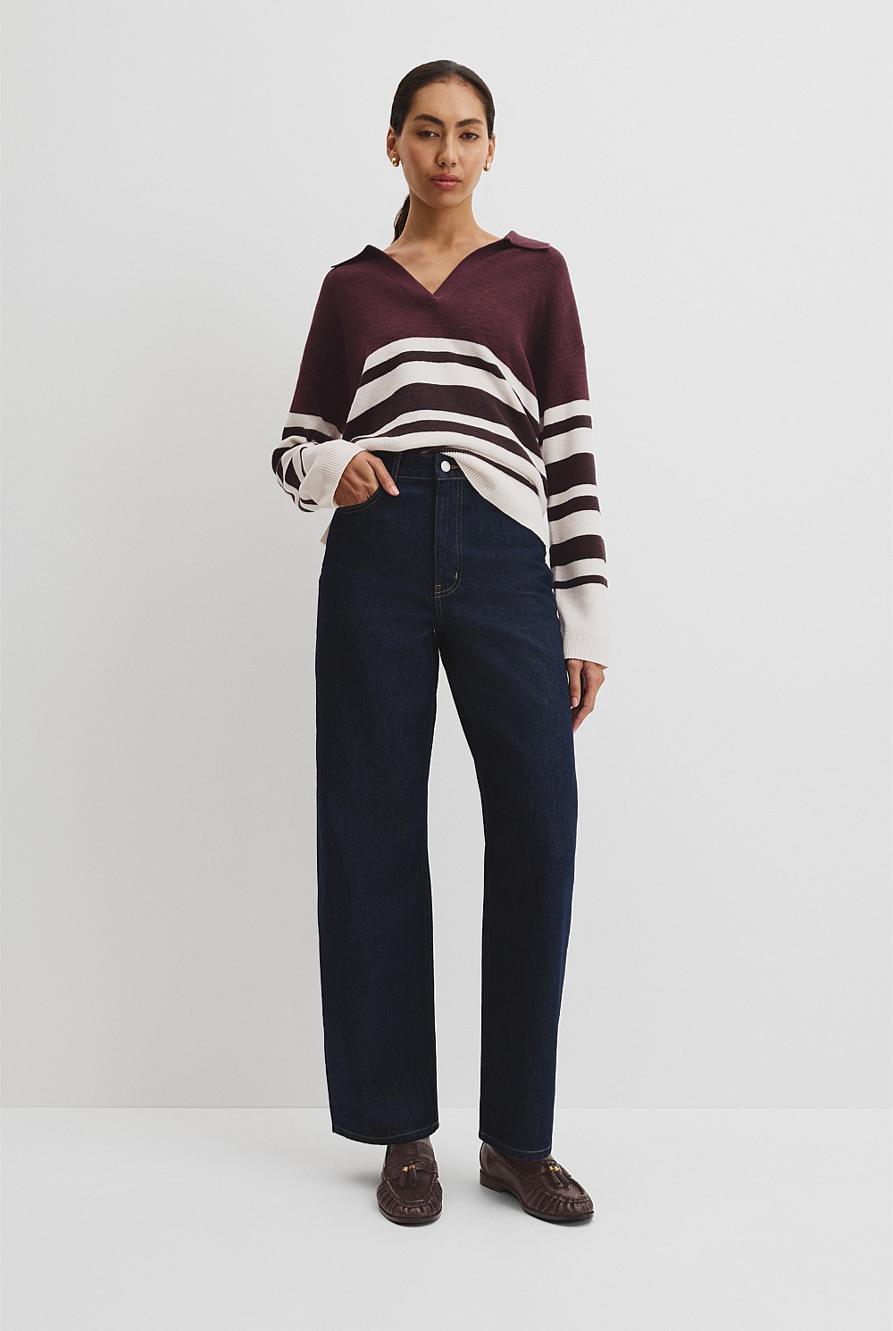 Organically Grown Cotton Linen Blend Long Sleeve Stripe Knit