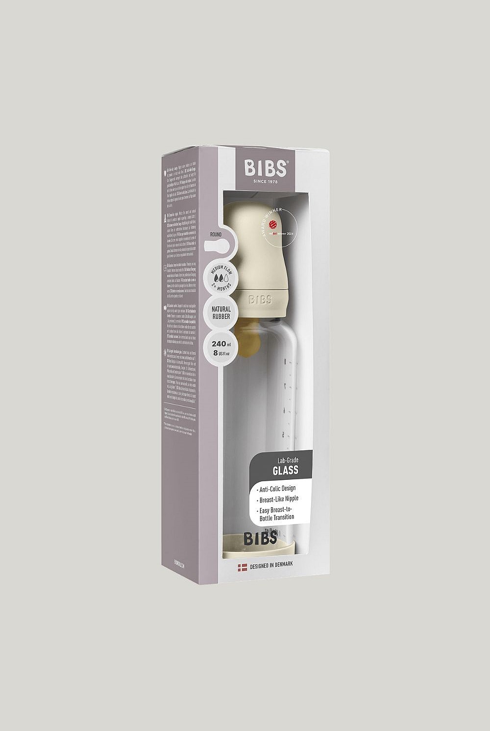 Glass Baby Bottle 240ml Latex - Ivory