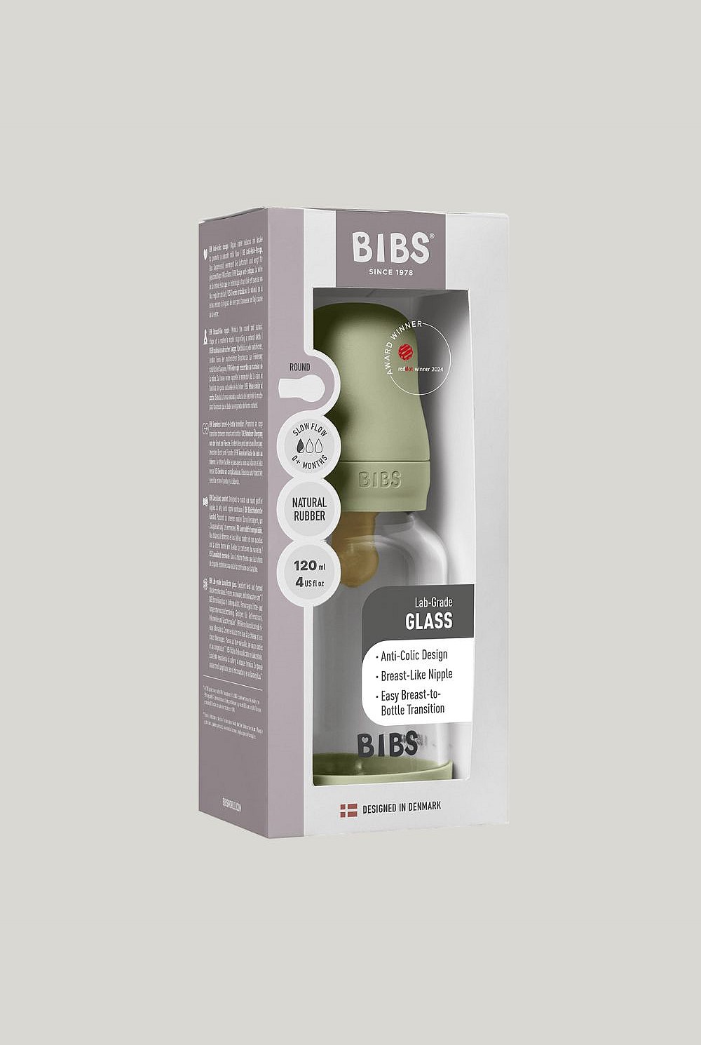 Glass Baby Bottle 120ml Latex - Sage