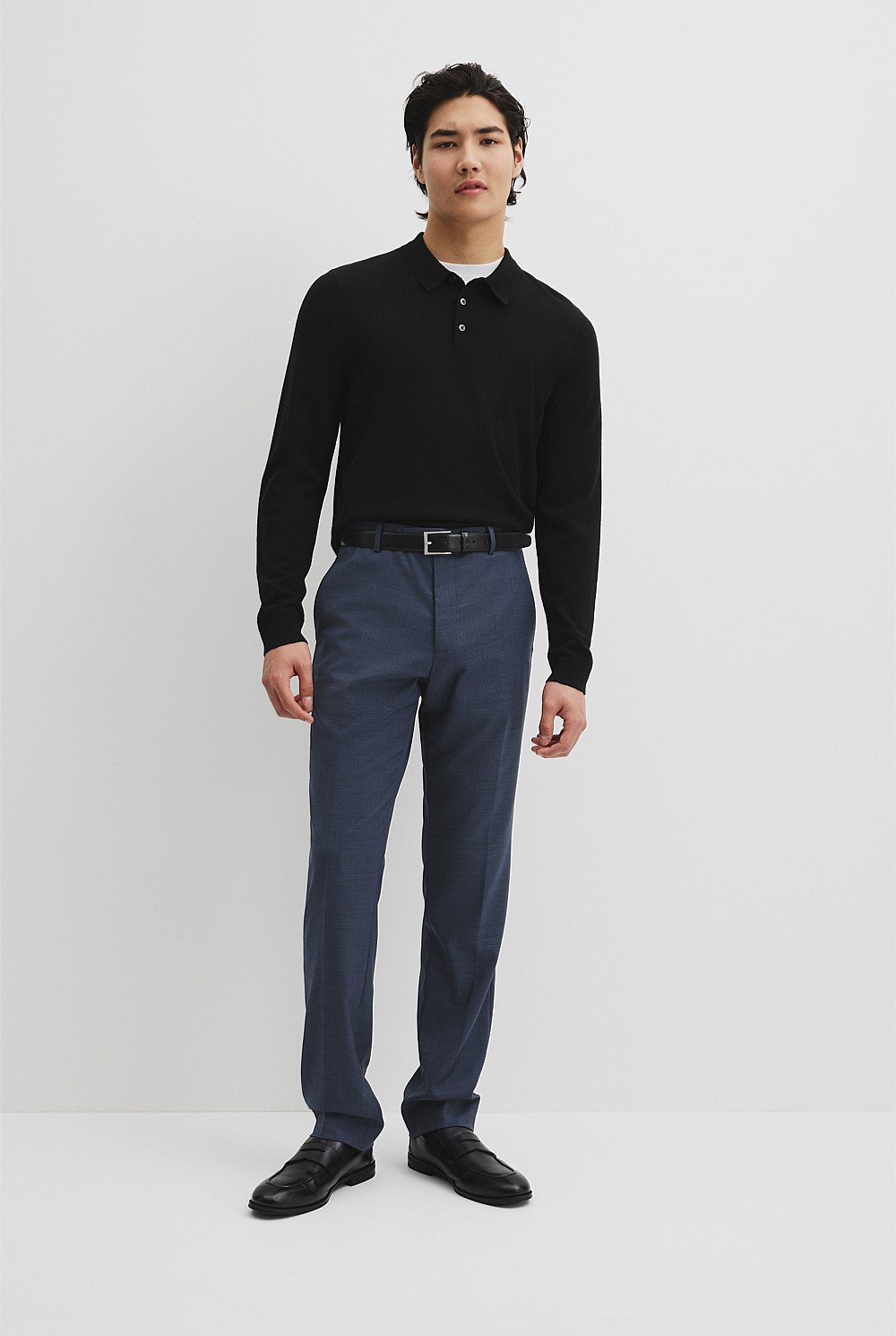 Australian Merino Long Sleeve Am Button Polo Knit