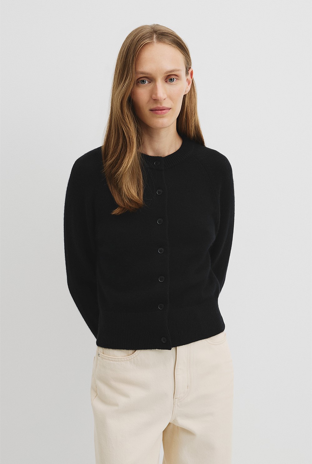Cotton Cashmere Crew Neck Cardigan