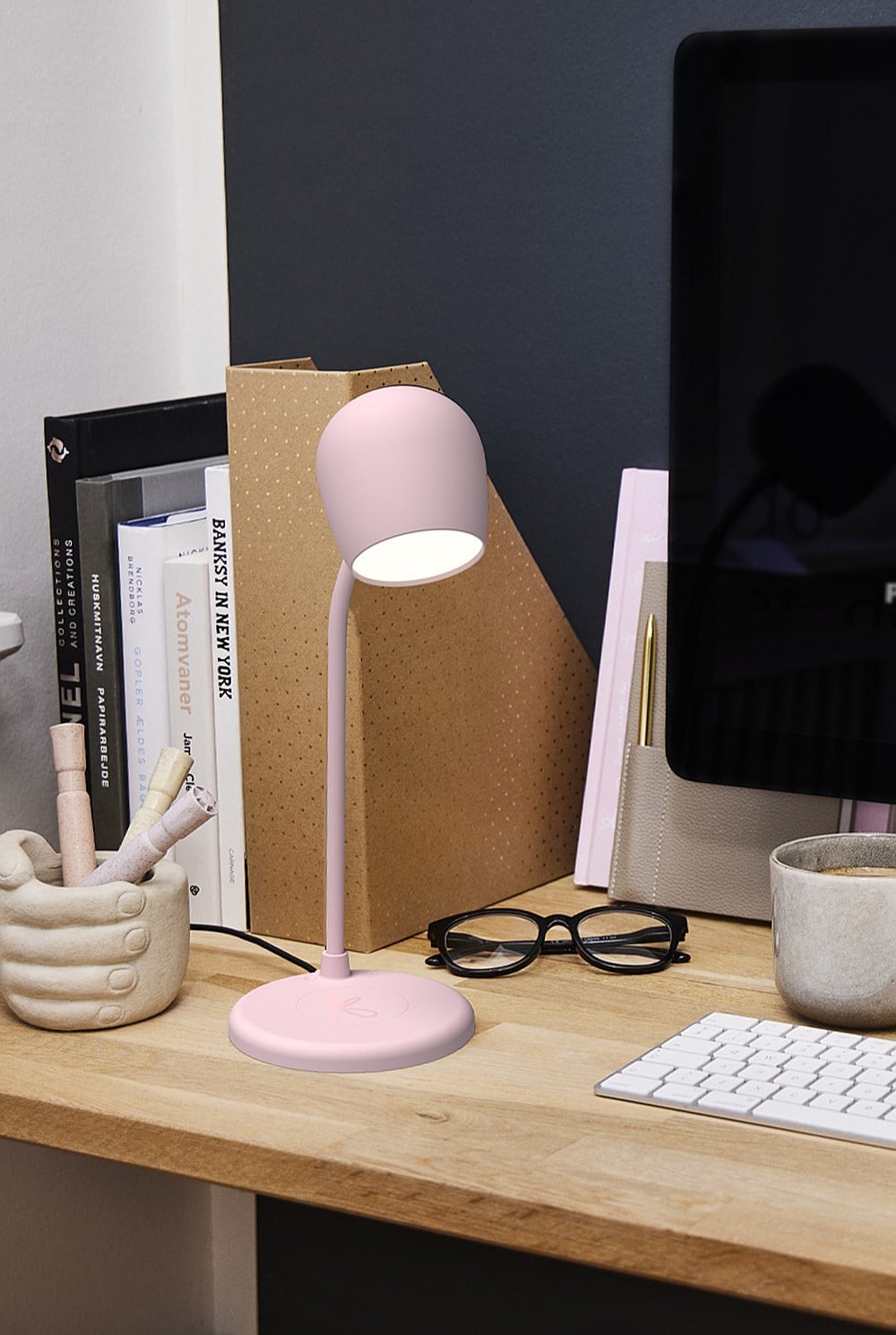 Ellie Smart Lamp With Bluetooth Speaker & Qi Wireless Charger - Dusty Rose