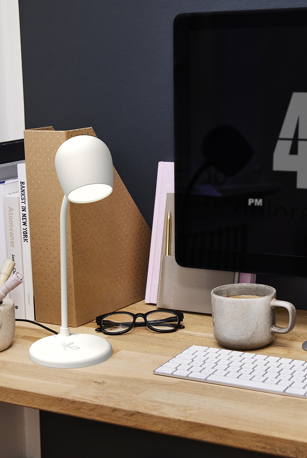 Ellie Smart Lamp With Bluetooth Speaker & Qi Wireless Charger - White
