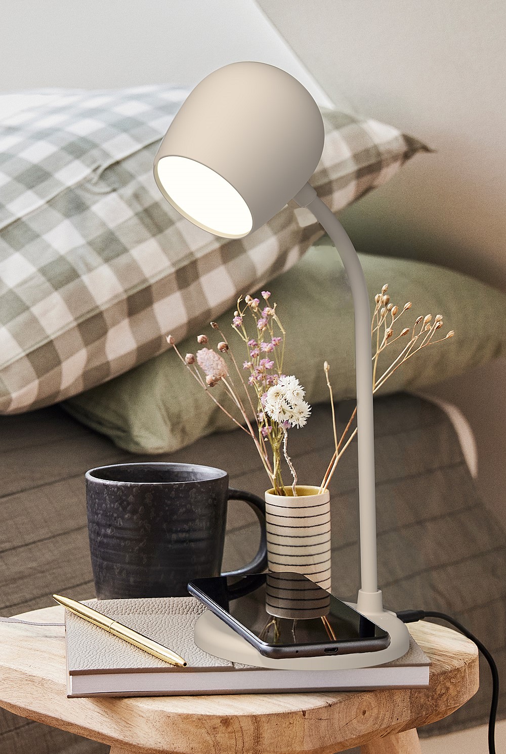 Ellie Smart Lamp With Bluetooth Speaker & Qi Wireless Charger - Ivory Sand