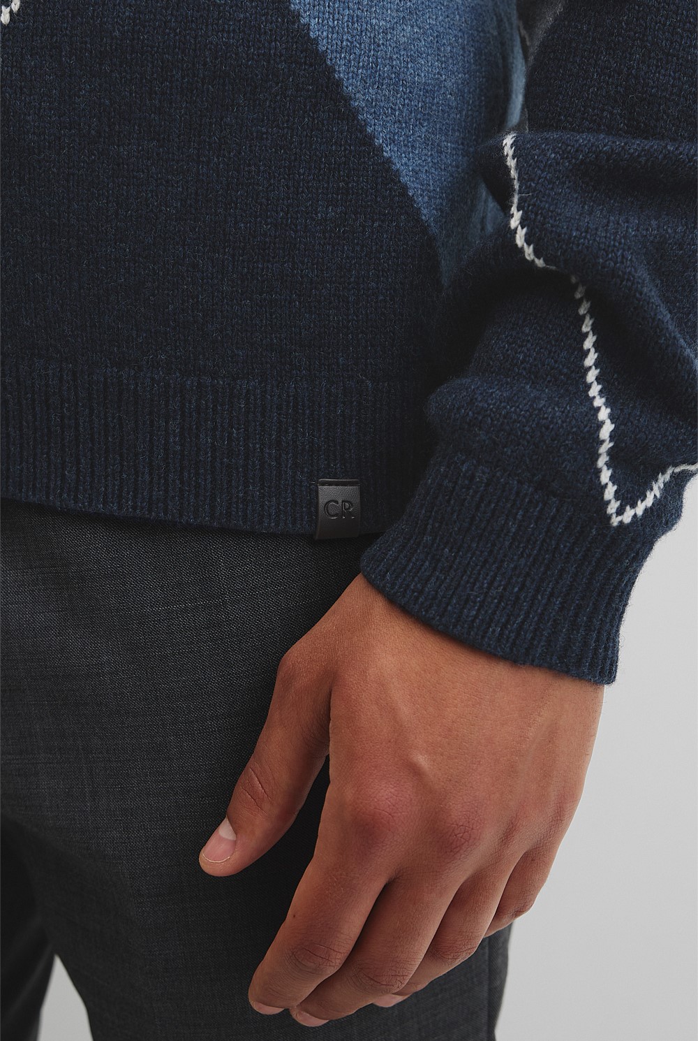 Merino Wool Argyle Crew Neck Knit
