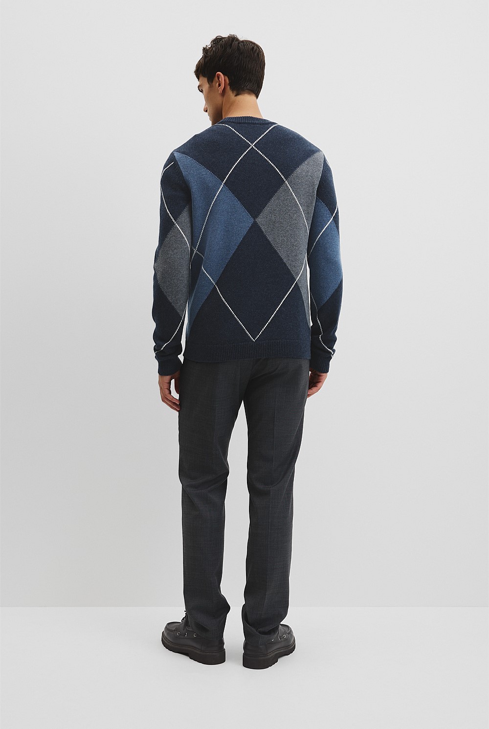 Merino Wool Argyle Crew Neck Knit