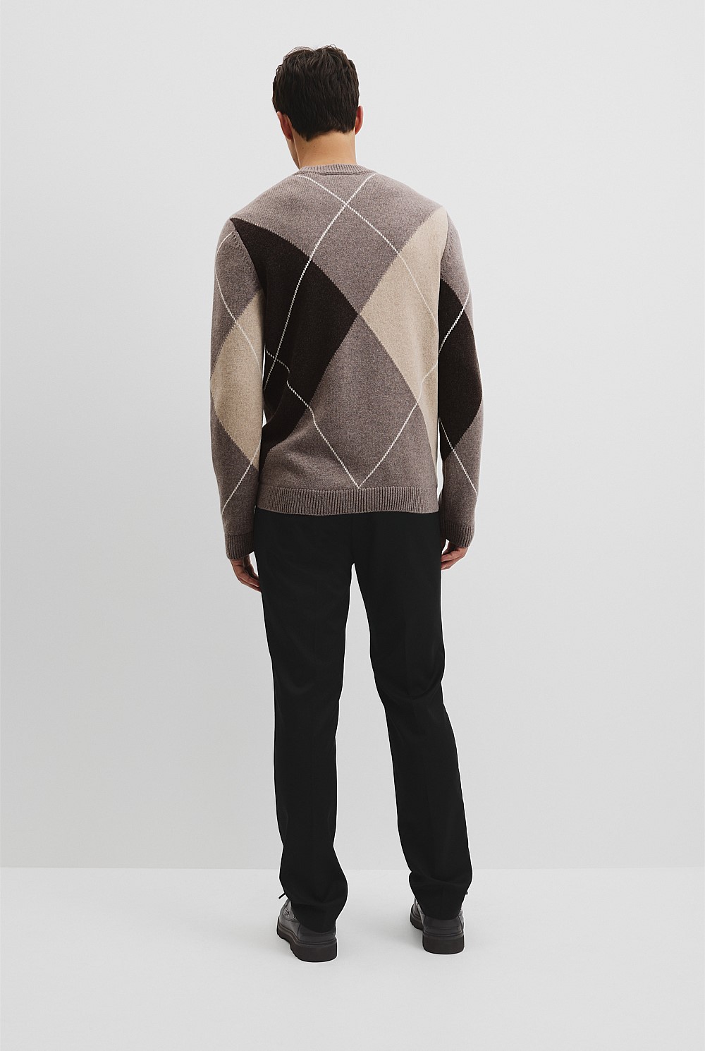 Merino Wool Argyle Crew Neck Knit