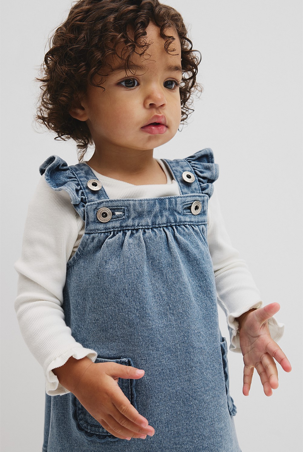 Scallop Denim  Pinafore