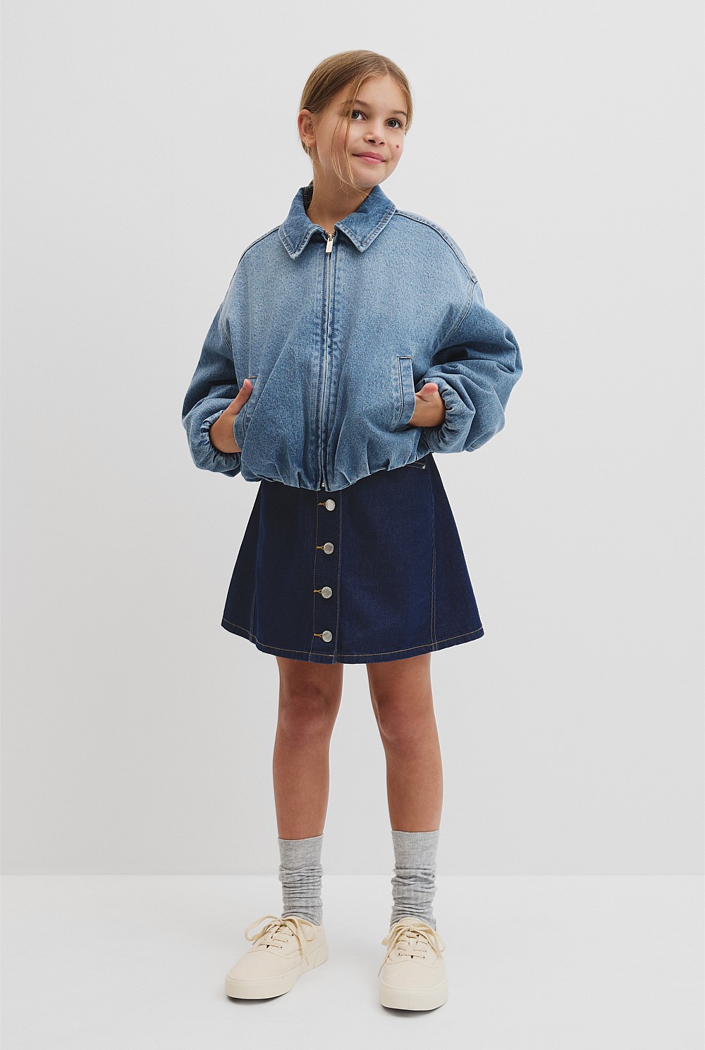 Denim Pleated Bomber