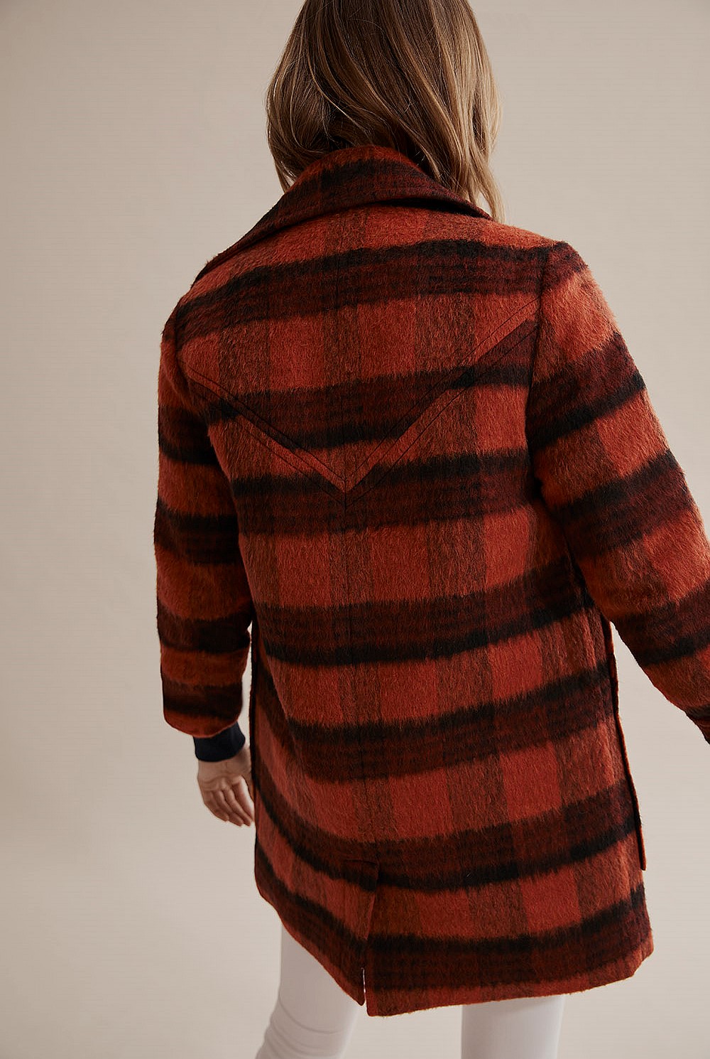 Check Wool Blend Coat