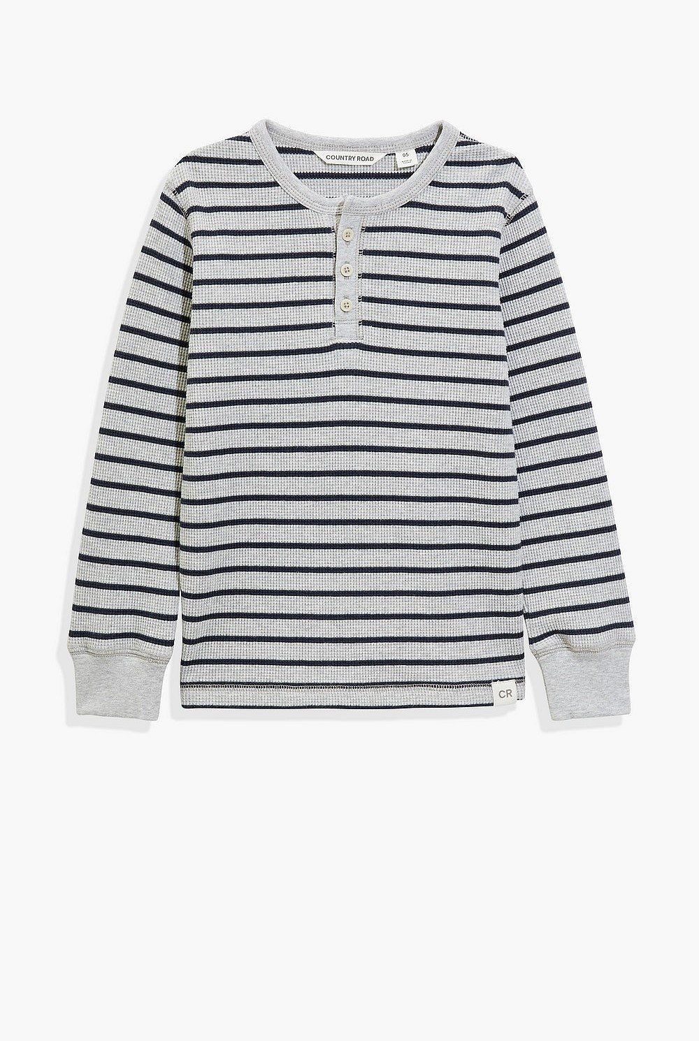 Organically Grown Cotton Stripe Waffle Henley