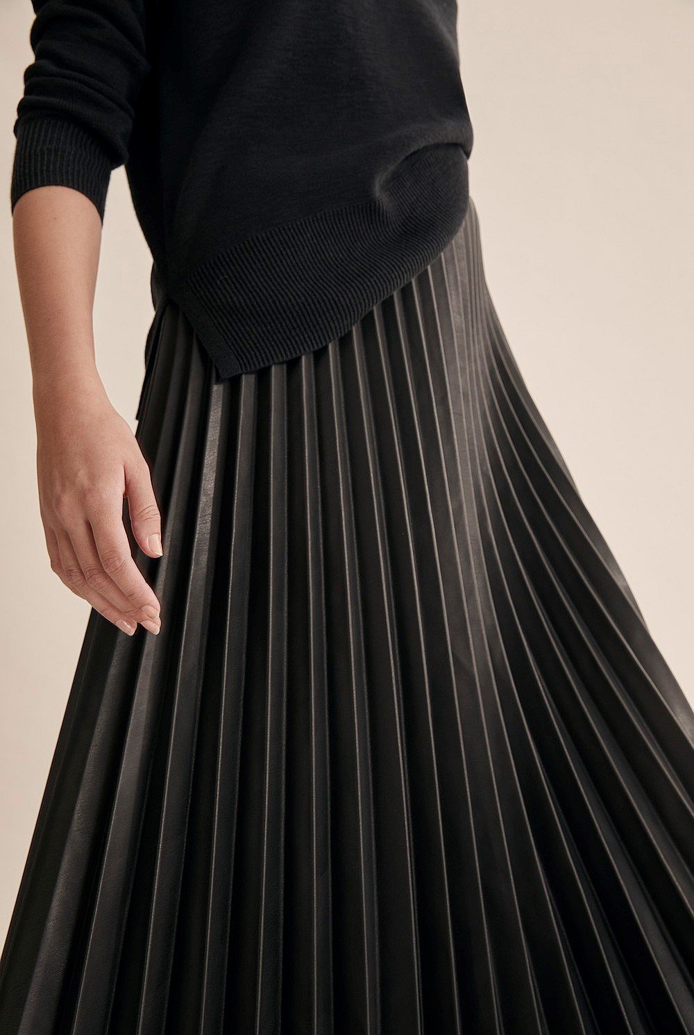 Pleated Faux Leather Skirt