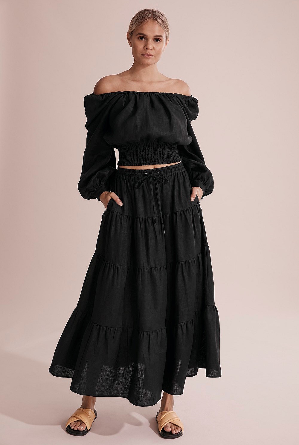 Linen Tiered Maxi Skirt