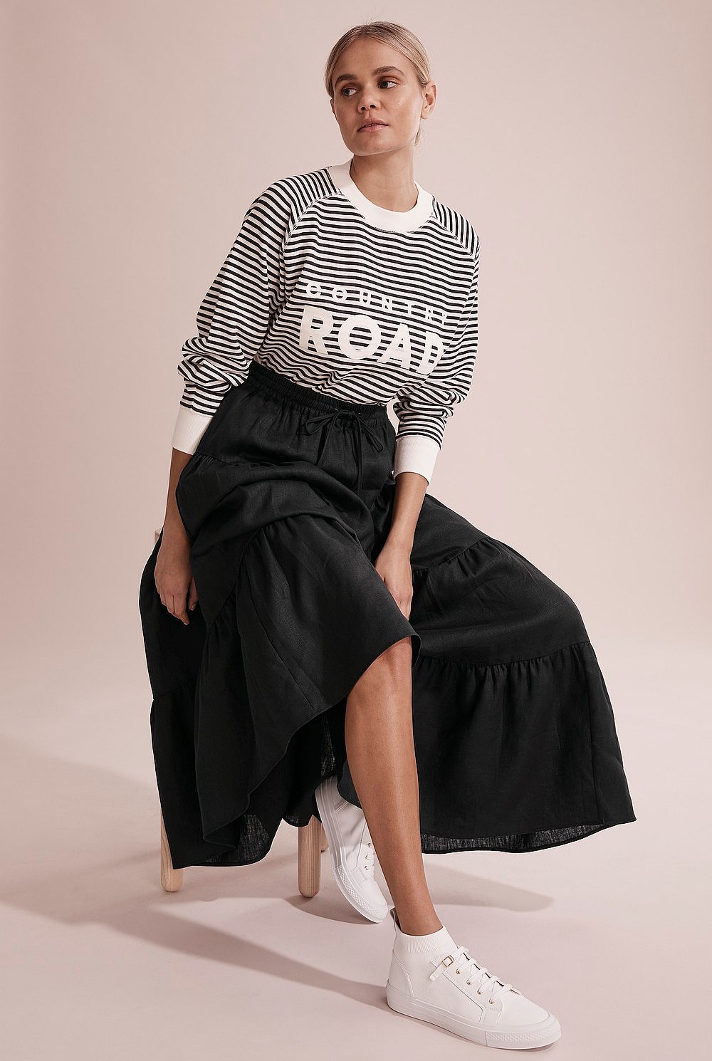 Linen Tiered Maxi Skirt