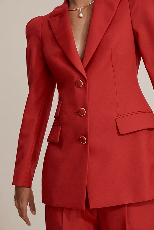Crimson Puff Sleeve Blazer Jackets & Coats Country Road