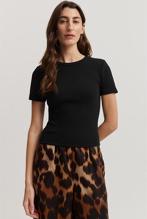 Black Australian Cotton Crop Fitted TShirt TShirts & Tops Country