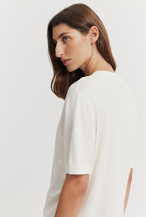 Winter White Cotton Cashmere T-Shirt - Natural Fibres | Country Road