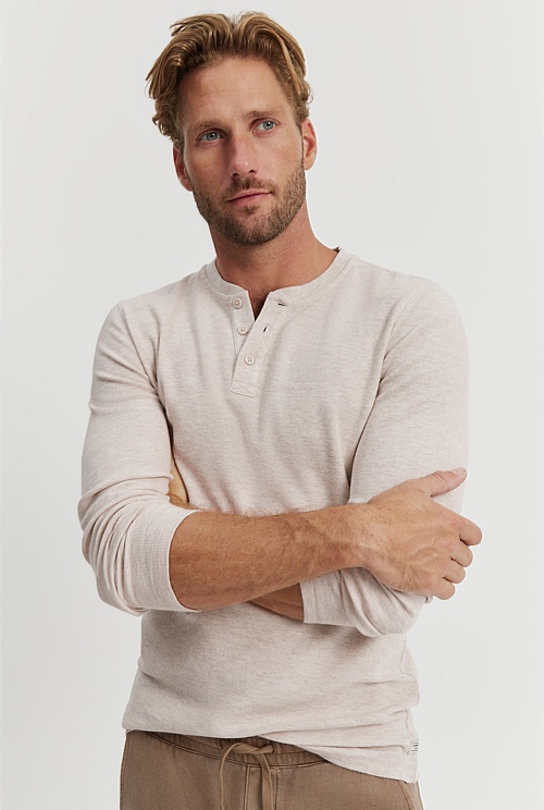 Oat Marle Australian Cotton Long Sleeve Waffle Henley TShirts
