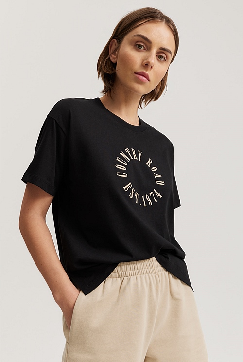 Black Verified Australian Cotton Round Logo T-Shirt - T-Shirts & Tops ...