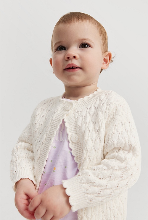 Marshmallow Organically Grown Cotton Blend Pointelle Knit Cardigan ...