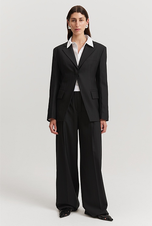 Black Self Stripe High Break Blazer - Jackets & Coats 