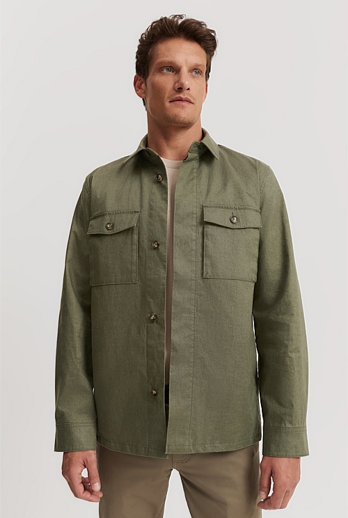 Sage Linen Overshirt - Natural Fibres | Country Road