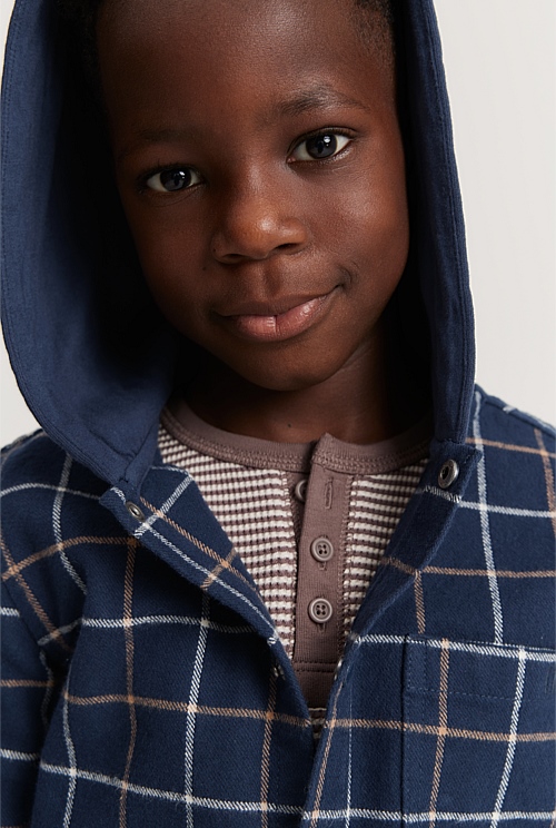 Navy Check Hooded Shirt Shirts Country Road