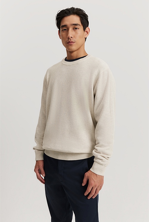 Pebble Australian Cotton Textured Crew Knit - Natural Fibres | Country Road