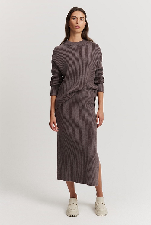 Truffle Marle Organically Grown Cotton Cashmere Blend Rib Knit Skirt ...