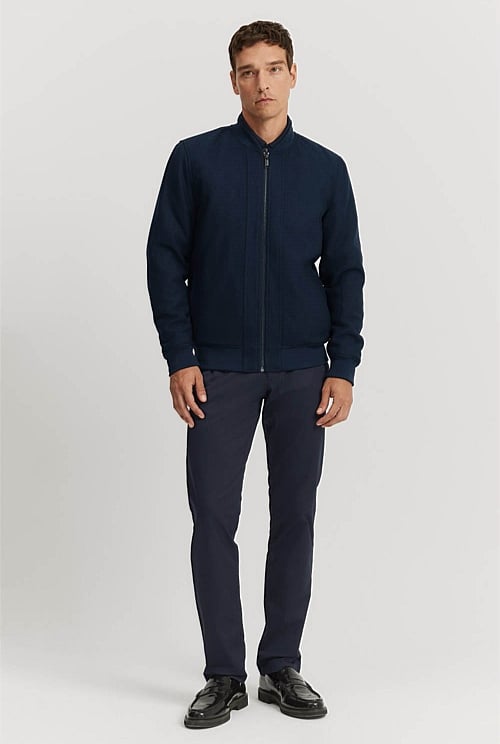 Navy Recycled Wool Blend Bomber - Jackets & Coats | Country Road