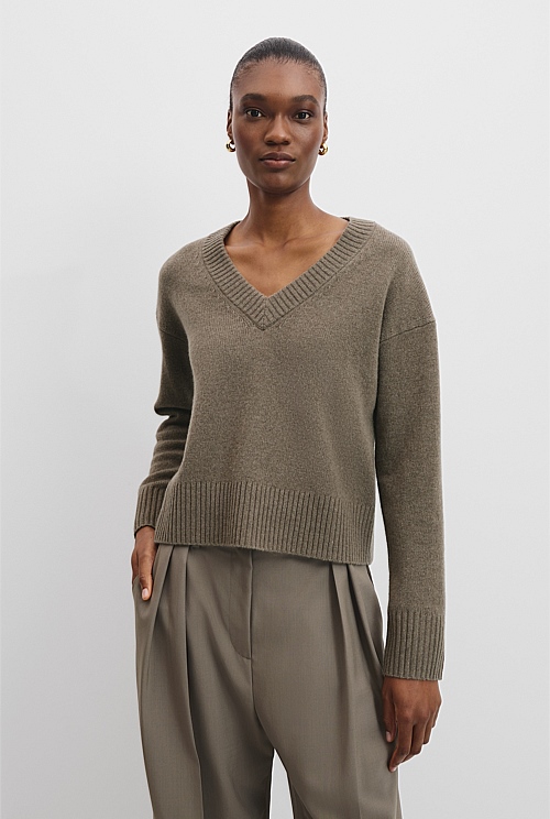 Merino Wool Blend Stretch V-Neck Bodycon Knit Dress main image 1