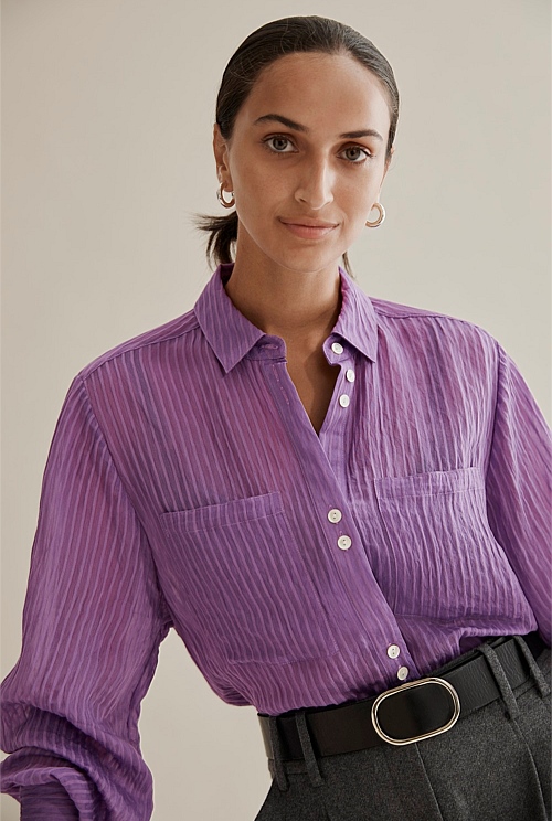 Lavender Self Stripe Blouse - Shirts | Country Road