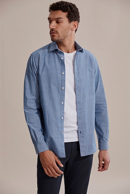 Chambray Blue Regular Slub Chambray Shirt - Casual Shirts | Country Road