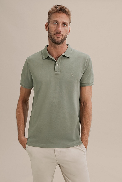 Sage Verified Australian Cotton Pique Polo - T-Shirts | Country Road