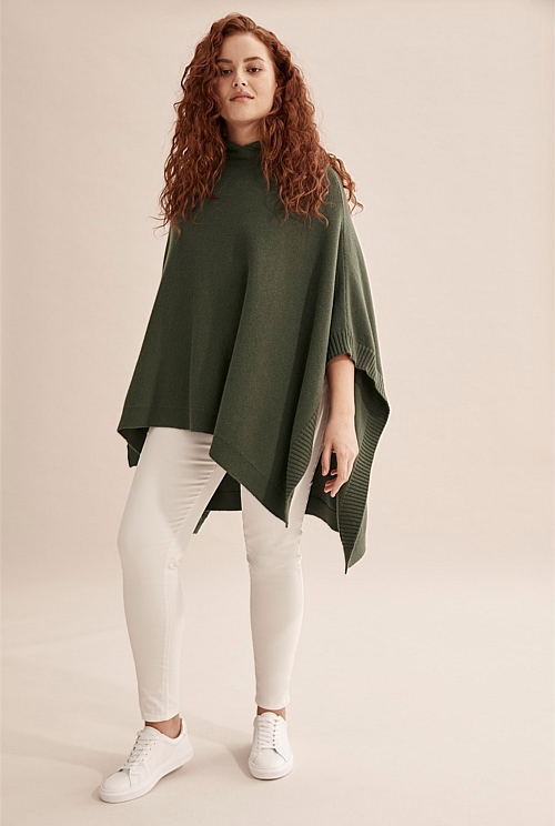 Hunter Green Hooded Knit Poncho - Hats, Scarves & Gloves | Country Road