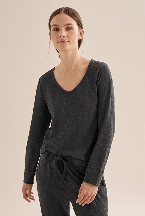 Charcoal Melange Jersey Lounge Top Sleepwear Country Road