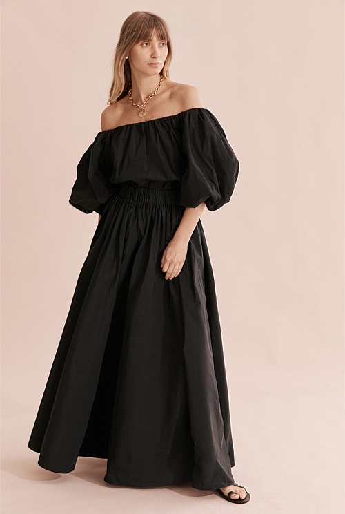 Black Off Shoulder Taffeta Top - T-Shirts & Tops | Country Road