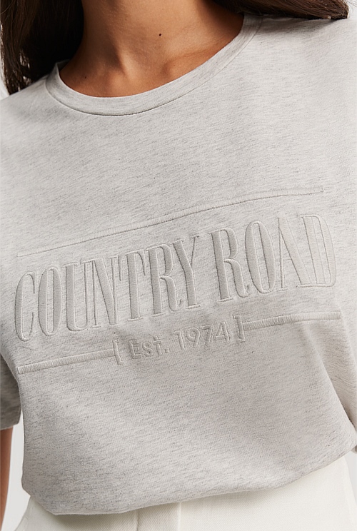 Light Grey Marle Verified Australian Cotton Heritage Embroidered T ...