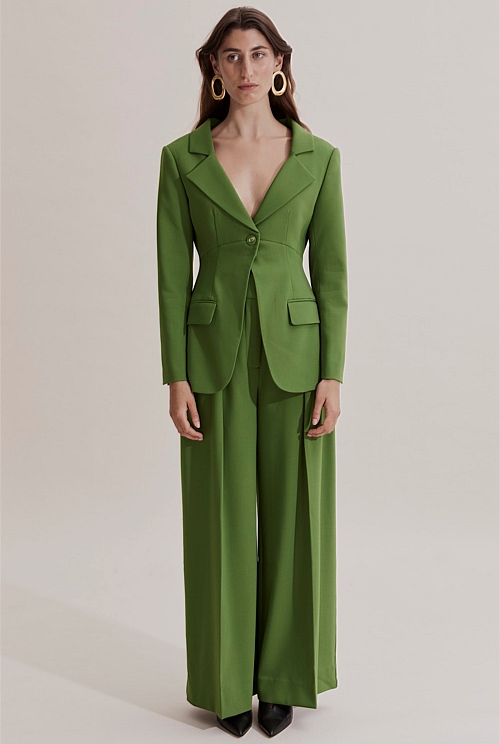 Kiwi Green Wool Wide Lapel Blazer - Jackets & Coats | Country Road