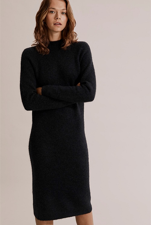 Charcoal Marle Fluffy Knit Dress - Natural Fibres | Country Road