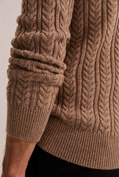 Bark Australian Lambswool Cable Half Zip Knit - Natural Fibres ...