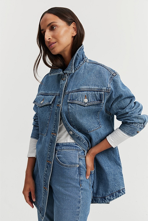 Vintage Wash Denim Australian Cotton Denim Shacket - Jackets & Coats ...