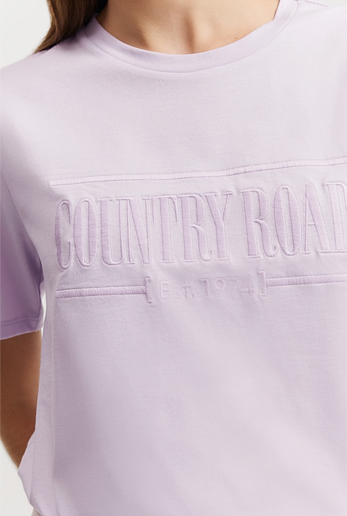 Lilac Verified Australian Cotton Heritage Embroidered TShirt Natural